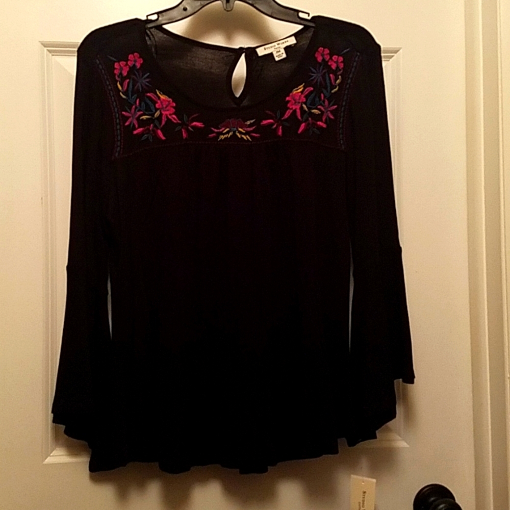 Studio Works womens Black 3/4 Sleeve Blouse Top PM Petite Medium
